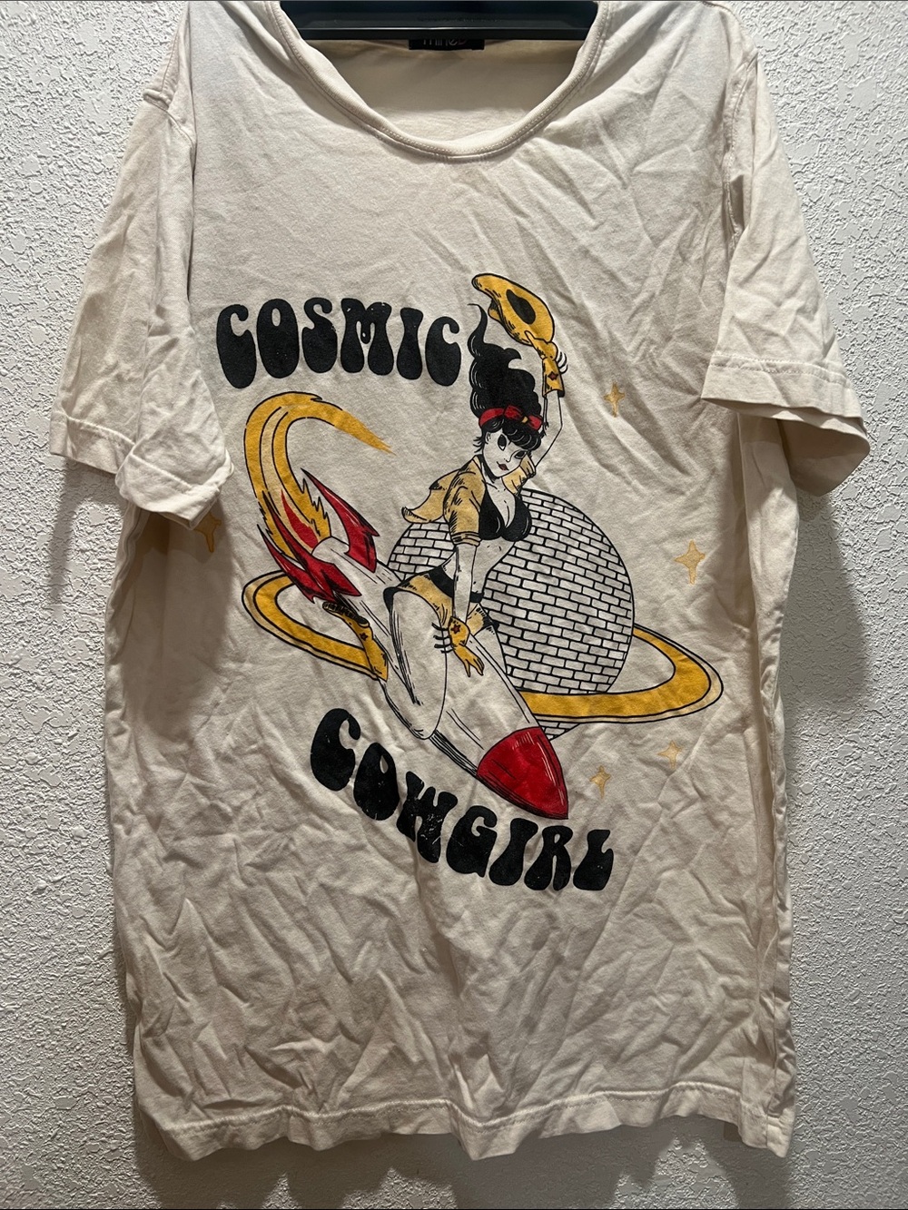 Cosmic Cowgirl Graphic Tee - Cream with Yellow & Red Print